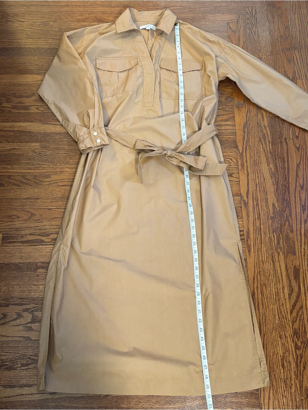 LOFT Tan Belted Shirt Maxi Dress